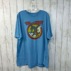 Tom and Jerry Men's Vintage Style Graphic T Shirt Blue Character Size XXL